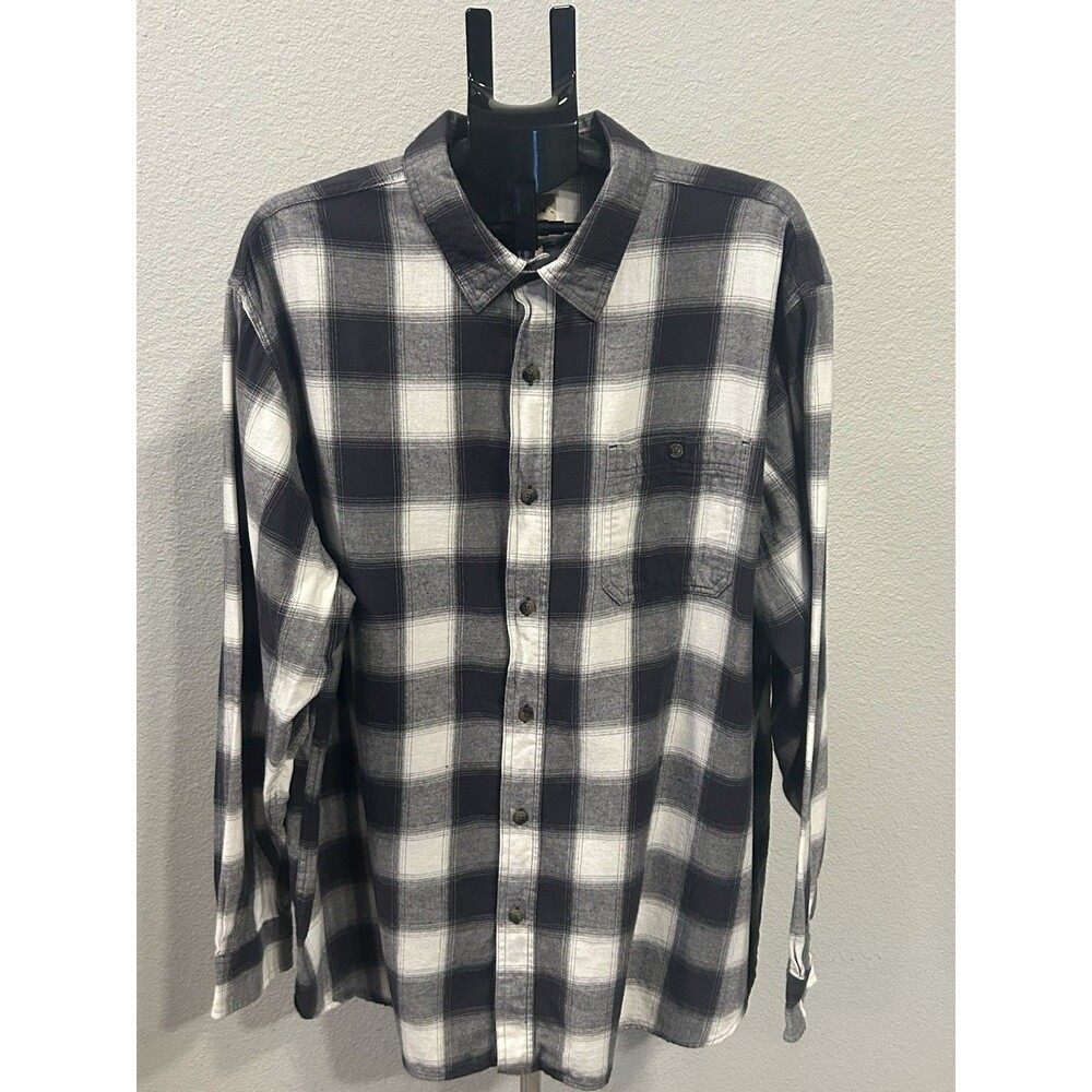 Blue Mountain Men’s 2XLT Flannel Shirt Black White Plaid Long Sleeve Big Tall
